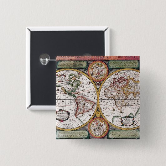 Antiek oude kaart geïnspireerd (12) vierkante button 5,1 cm (Voorkant /achterkant)