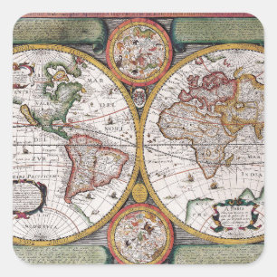 Antiek oude kaart geïnspireerd (12) vierkante sticker