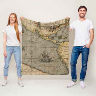 Antiek oude kaart geïnspireerd (14) Bagagelabel Fleece Deken