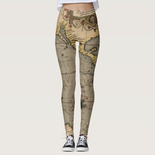 Antiek oude kaart geïnspireerd (14) Bagagelabel Leggings (Voorkant)