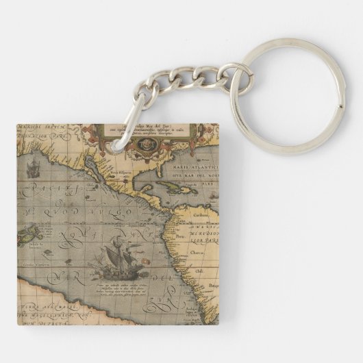 Antiek oude kaart geïnspireerd (14) Bagagelabel Sleutelhanger (Achterkant)