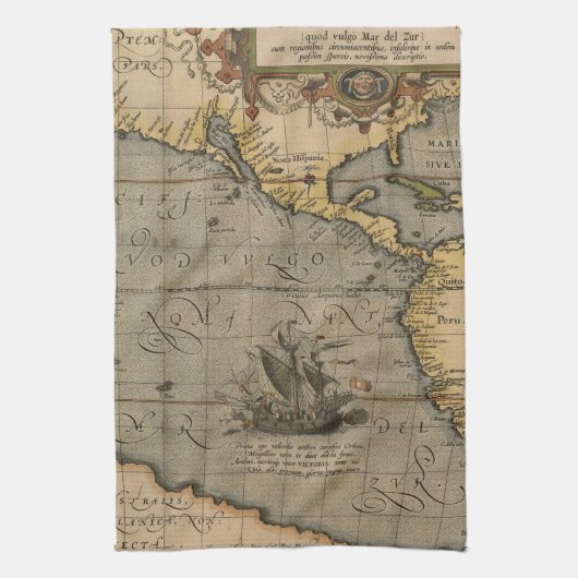 Antiek oude kaart geïnspireerd (14) Bagagelabel Theedoek (Verticaal)