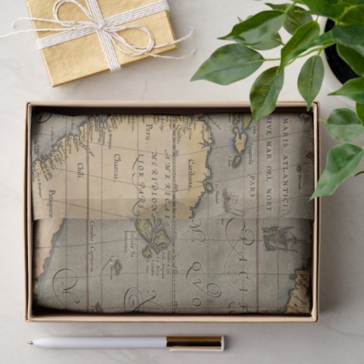 Antiek oude kaart geïnspireerd (14) Bagagelabel Tissuepapier (Geschenk)