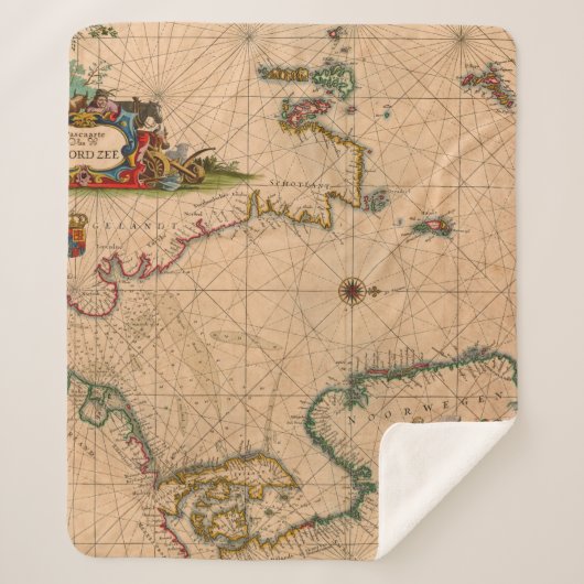 Antiek oude kaart geïnspireerd (1) sherpa deken (Voorkant)