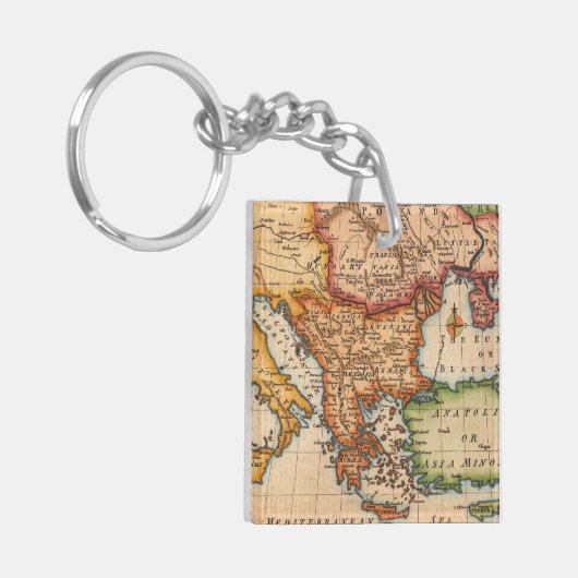 Antiek oude kaart geïnspireerd (2) sleutelhanger (Voorkant Links)