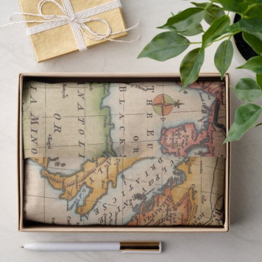 Antiek oude kaart geïnspireerd (2) tissuepapier (Geschenk)