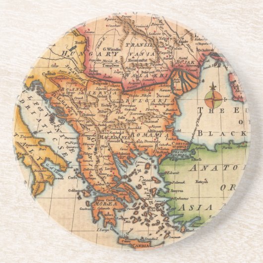 Antiek oude kaart geïnspireerd (2) zandsteen onderzetter (Voorkant)