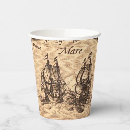 Antiek oude kaart geïnspireerd (3) papieren bekers (Links)