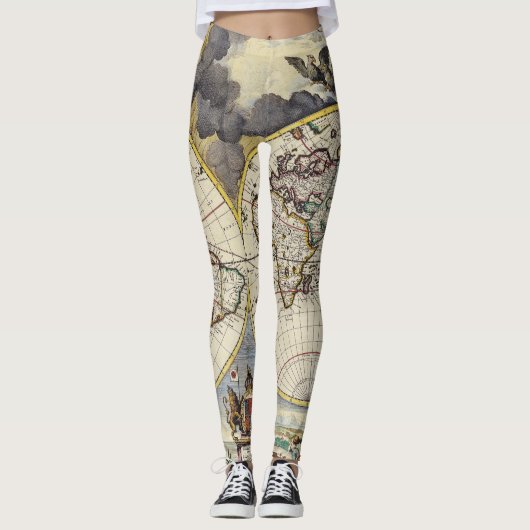 Antiek oude kaart geïnspireerd (4) leggings (Voorkant)
