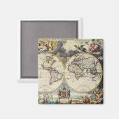 Antiek oude kaart geïnspireerd (4) magneet (Voorkant / Achterkant)