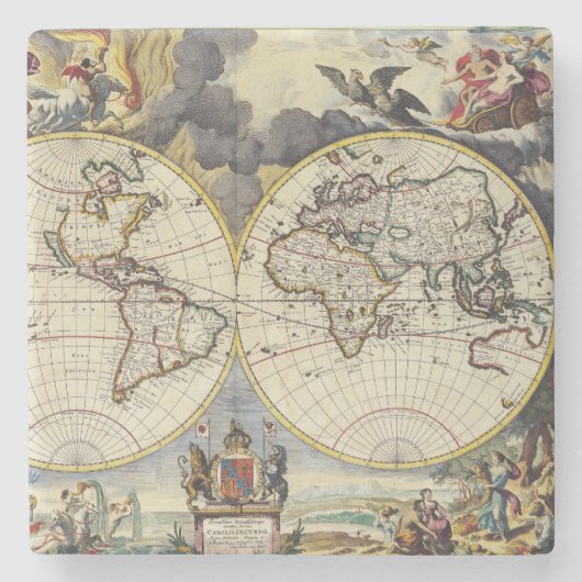 Antiek oude kaart geïnspireerd (4) stenen onderzetter (Voorkant)