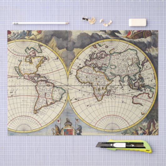 Antiek oude kaart geïnspireerd (4) tissuepapier (Craft)