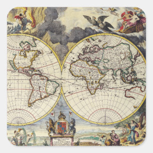 Antiek oude kaart geïnspireerd (4) vierkante sticker