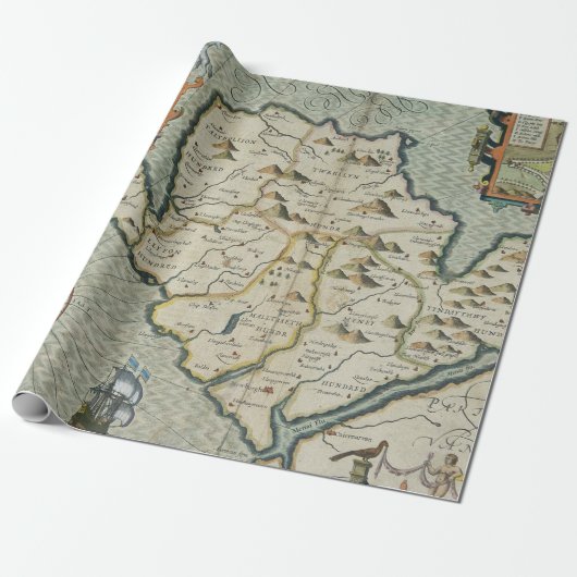 Antiek oude kaart geïnspireerd (7) cadeaupapier (Uitgerold)