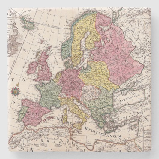 Antiek oude kaart geïnspireerd (9) stenen onderzetter (Voorkant)