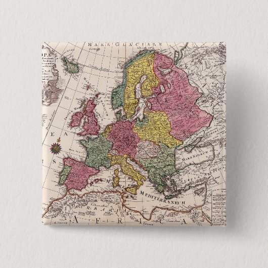 Antiek oude kaart geïnspireerd (9) vierkante button 5,1 cm (Voorkant)