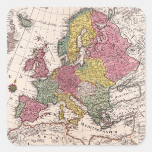 Antiek oude kaart geïnspireerd (9) vierkante sticker