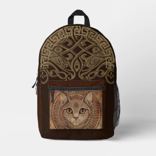 Antiek, Oude Kat, Oud-Griekse Stijl, Donkerbruin Bedrukte Rugzak