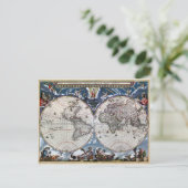 Antiek oude wereldkaart 1664 hersteld briefkaart (Staand voorkant)