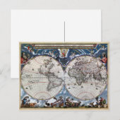 Antiek oude wereldkaart 1664 hersteld briefkaart (Voorkant / Achterkant)