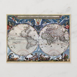 Antiek oude wereldkaart 1664 hersteld briefkaart