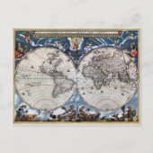 Antiek oude wereldkaart 1664 hersteld briefkaart (Voorkant)