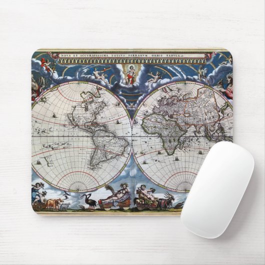 Antiek oude wereldkaart 1664 hersteld muismat (Met muis)