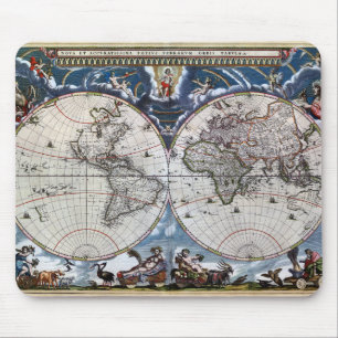 Antiek oude wereldkaart 1664 hersteld muismat