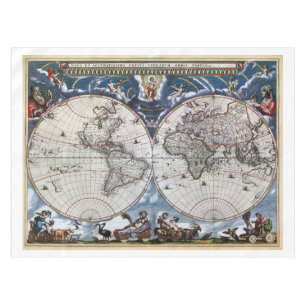 Antiek oude wereldkaart 1664 hersteld tafelkleed