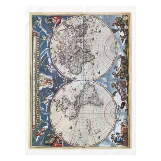 Antiek oude wereldkaart 1664 hersteld tafelkleed (Voorkant)