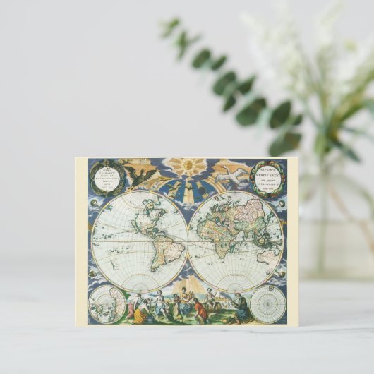  Antiek Oude Wereldkaart, 1666 door Pieter Goos Briefkaart (Staand voorkant)