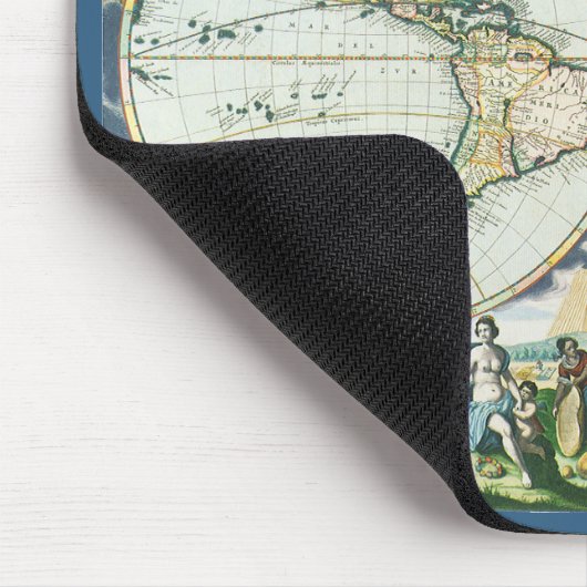 Antiek Oude Wereldkaart, 1666 door Pieter Goos Muismat (Hoek)