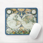 Antiek Oude Wereldkaart, 1666 door Pieter Goos Muismat (Met muis)