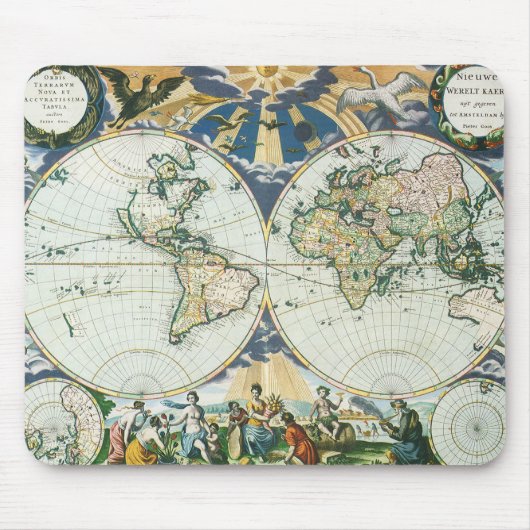 Antiek Oude Wereldkaart, 1666 door Pieter Goos Muismat (Voorkant)