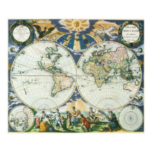  Antiek Oude Wereldkaart, 1666 door Pieter Goos