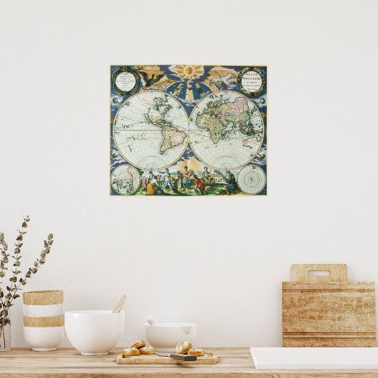  Antiek Oude Wereldkaart, 1666 door Pieter Goos Poster (Keuken)