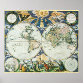  Antiek Oude Wereldkaart, 1666 door Pieter Goos Poster (Voorkant)