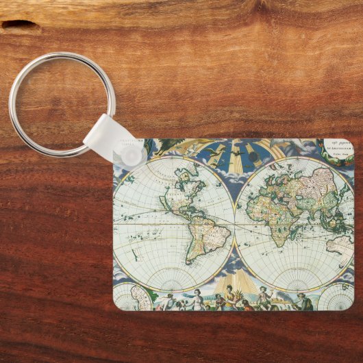  Antiek Oude Wereldkaart, 1666 door Pieter Goos Sleutelhanger (Achterkant)