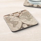 Antiek oude Wereldkaart 1799 Bier Onderzetter (Linkerzijde)