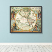 Antiek Oude Wereldkaart Amerika, Theodor de Bry Canvas Afdruk (Insitu (Houten vloer))