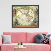 Antiek Oude Wereldkaart Amerika, Theodor de Bry Canvas Afdruk (Insitu (Woonkamer))