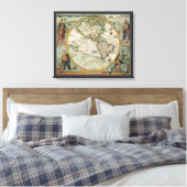 Antiek Oude Wereldkaart Amerika, Theodor de Bry Canvas Afdruk (Insitu (Slaapkamer))