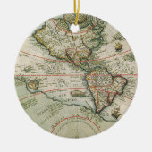Antiek Oude Wereldkaart Amerika, Theodor de Bry Keramisch Ornament (Voorkant)