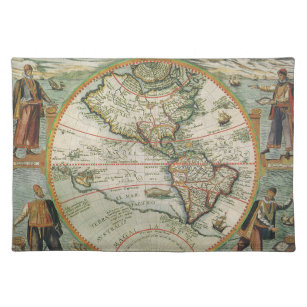 Antiek Oude Wereldkaart Amerika, Theodor de Bry Placemat