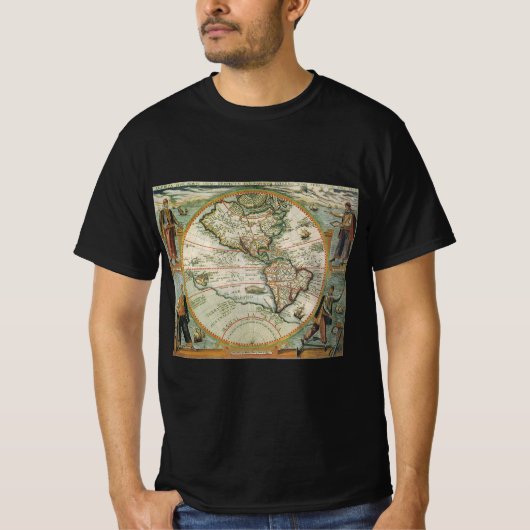 Antiek Oude Wereldkaart Amerika, Theodor de Bry T-shirt (Voorkant)