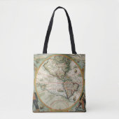 Antiek Oude Wereldkaart Amerika, Theodor de Bry Tote Bag (Voorkant)
