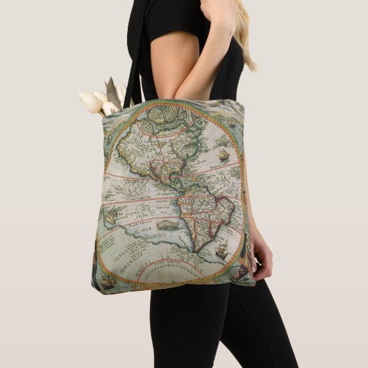 Antiek Oude Wereldkaart Amerika, Theodor de Bry Tote Bag (Dichtbij)
