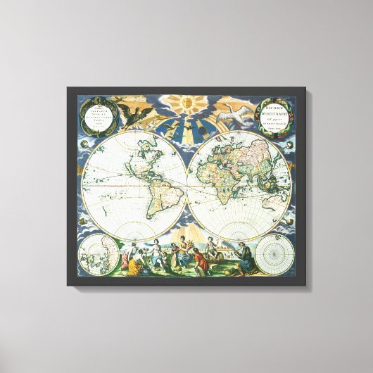 Antiek Oude Wereldkaart door Pieter Goos, 1666 Canvas Afdruk (Voorkant)