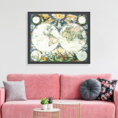 Antiek Oude Wereldkaart door Pieter Goos, 1666 Canvas Afdruk (Insitu (Woonkamer))