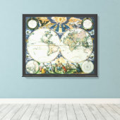 Antiek Oude Wereldkaart door Pieter Goos, 1666 Canvas Afdruk (Insitu (Houten vloer))